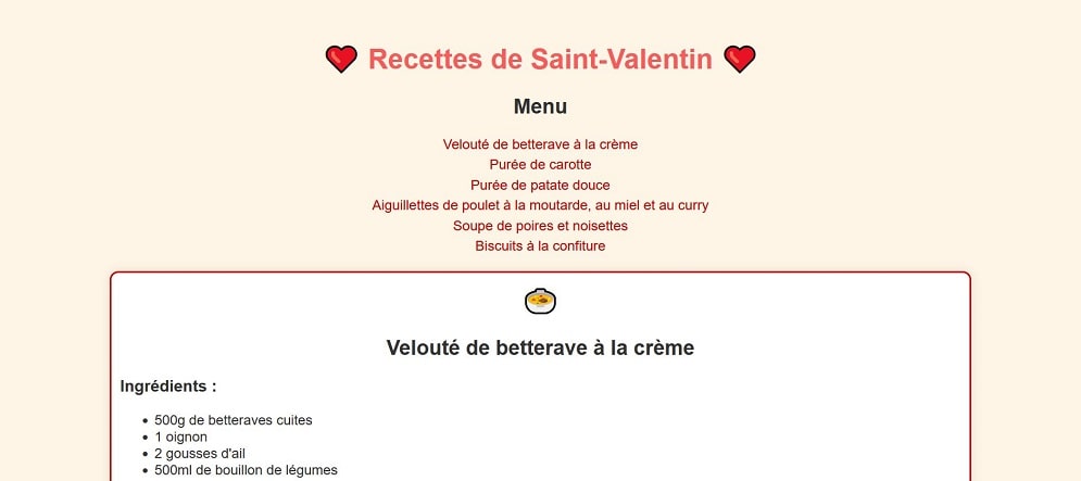 Menu de Saint-Valentin